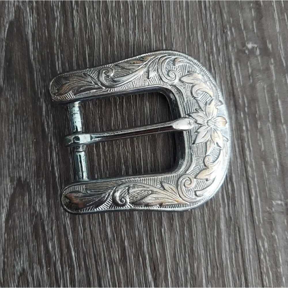 Silver Floral Engraved Belt Buckle